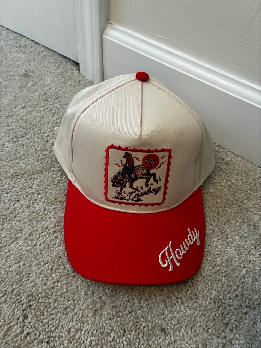 Howdy Cowboy Red and Cream Baseball Cap